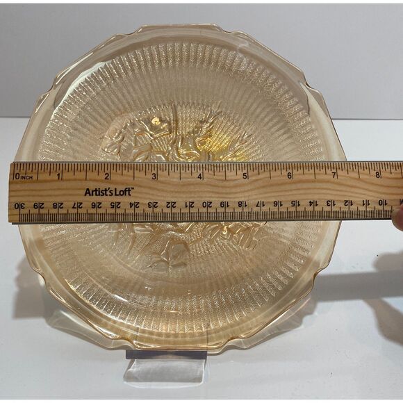 Vintage Jeannette Peachy Iridescent Glass Serving Platter Iris And Herringbone - Picture 3 of 7
